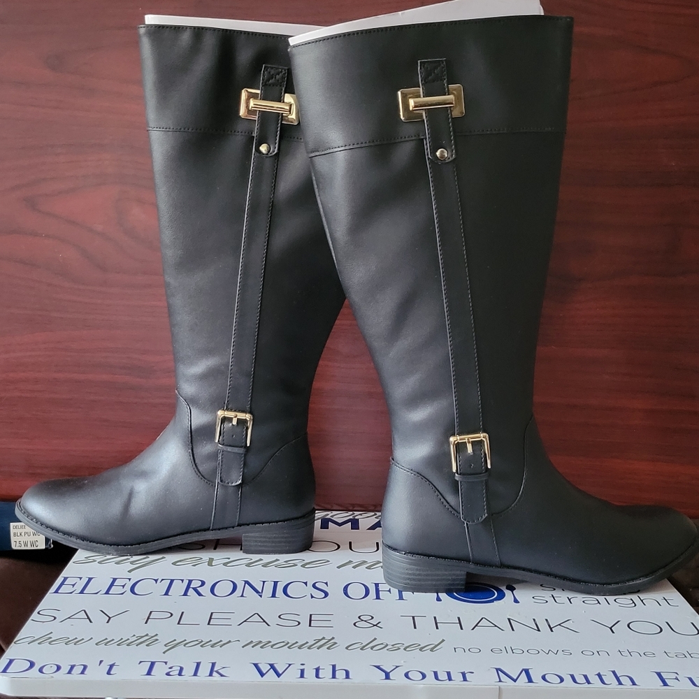 Karen Scott Women's Deliee Faux Leather Riding Boots, 7.5 W WC, Black PU